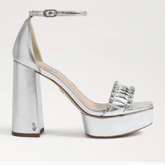 Sam Edelman Ninette Platform Heels Ankle Strap Metallic Size 8.5 - Picture 7 of 15